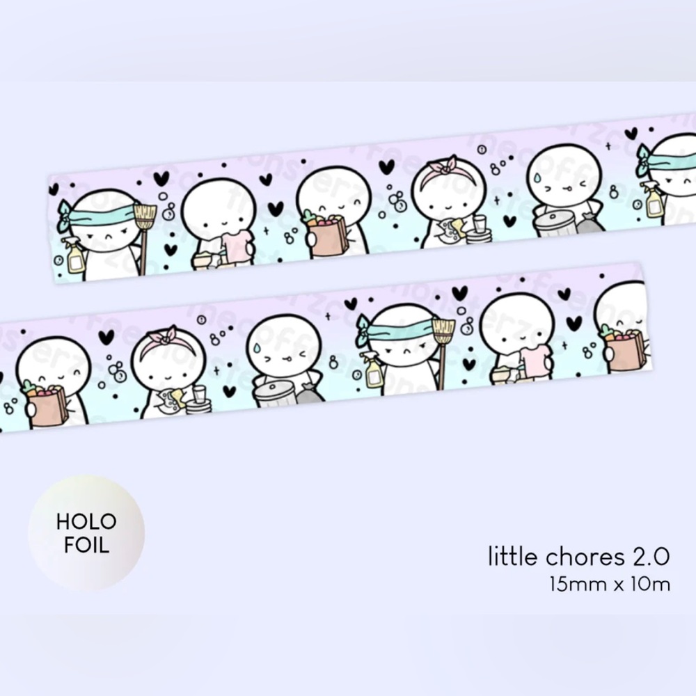 🆕 TheCoffeeMonsterzCo Little Chores 2.0 Washi Tape - 15mm